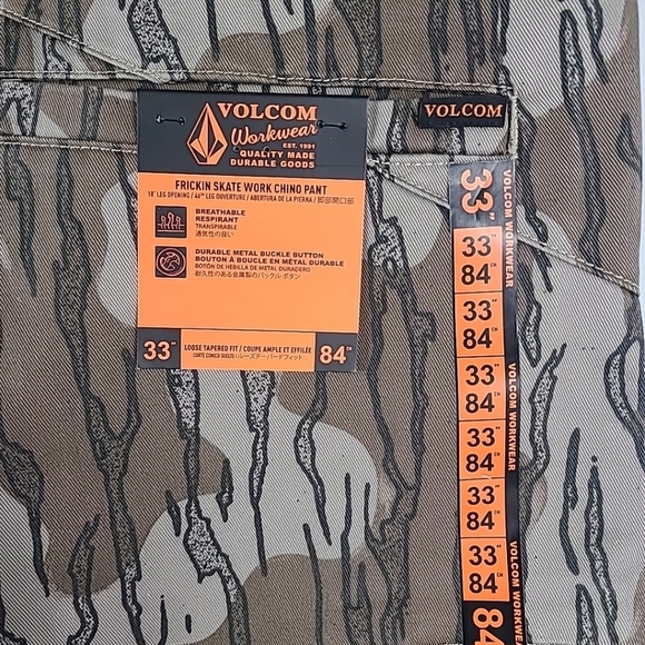 NWT Volcom Workwear Frickin Skate Work Chino Pants Camo Brindle 33x28 Retail $70 - Picture 8 of 9